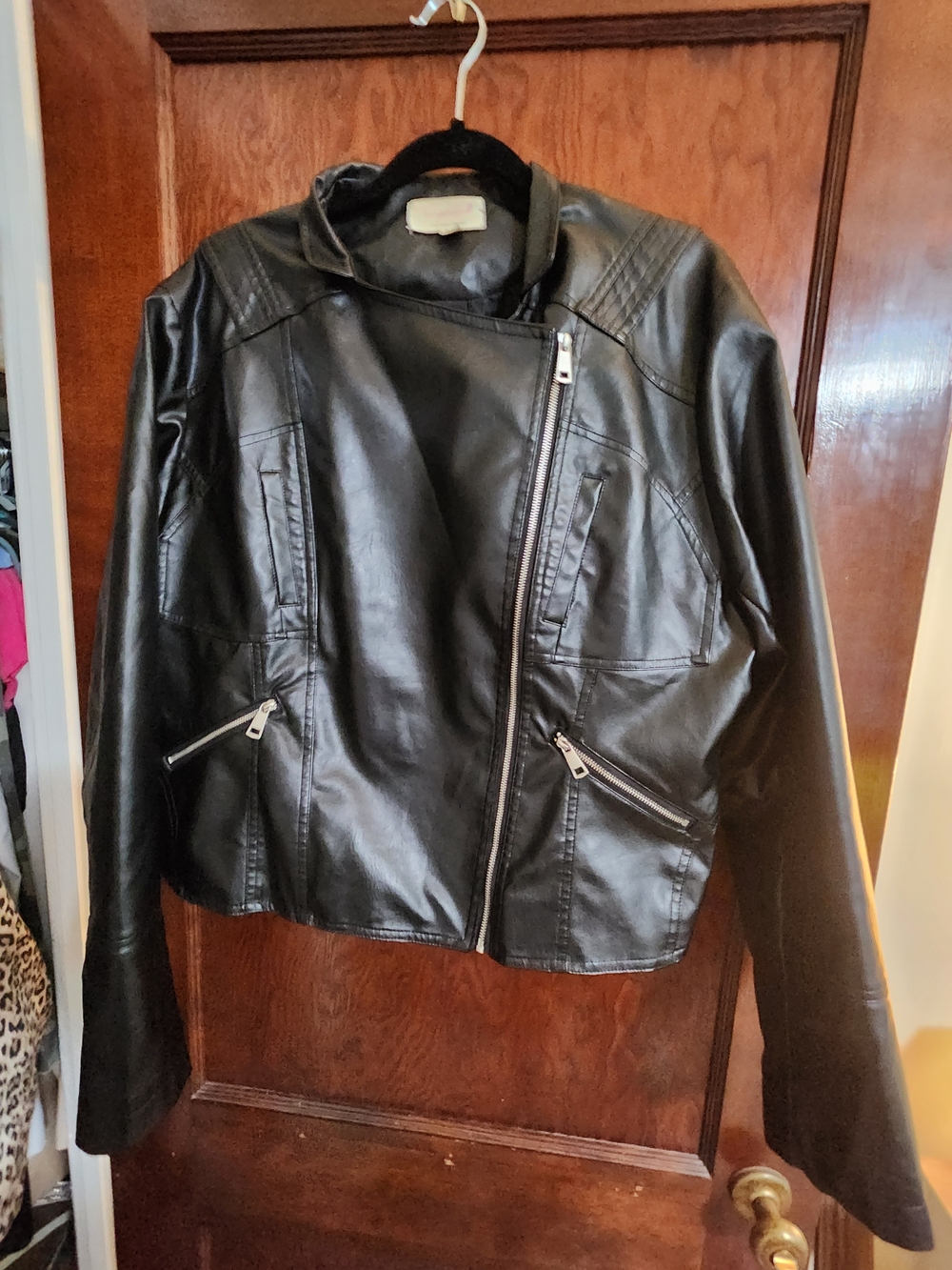 Sugar Fox Black Faux Leather Moto Jacket Plus Size Like New